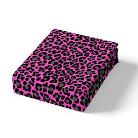 Manfei Leopard Print Sheet Set Full Size Cheetah Bed Sheet Set 4pcs with Deep Pocket Fitted Sheet + Flat Sheet + 2 Pillowcases Black and Purple Animals Soft Bedding Set for Kids Teens Boys Girls