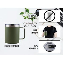 Termo De Acero Inoxidable 14 Oz (414ML) Térmico, Doble Capa, 10 Horas de Duración, Taza Para Café, Bebidas Frías y Calientes (Verde)