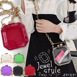 Suitcase Company GPT Women's Shoulder Bag, Jeweled Style, Chain Bag, Octagonal Shape, Crossbody Hanging, Korea, Hard Case, Mini Bag, purple (transparent)