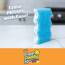 Scrub Daddy Eraser Daddy XL - Large Melamine Foam Sponges for Cleaning - Dual-Sided White Sponges for Wall Cleaning - Removes Dirt & Scuffs - Water-Activated Eraser Sponges for Cleaning (18 Count)