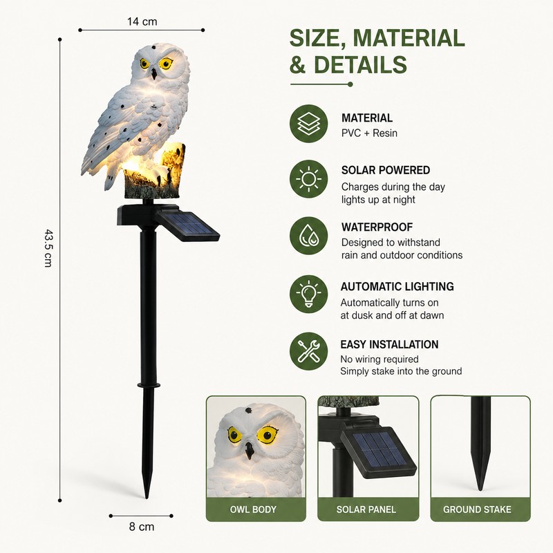 Solar Owl Garden Stake Light for Outdoor Décor – LED