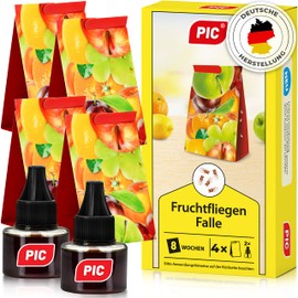 PIC Fruit Fly Trap, Fruit Fly Trap and Vinegar Fly Trap, 2 Attractant Containers with 4 Glue Traps for Extra Long Effect, Tool to Fight Fruit Flies, Suitable for Kitchen