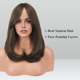 FESHFEN Wigs with Fringe for Women Natural Synthetic Hair Wig Hair Wig for Women 45 cm 8.9#