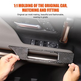 for Hummer EV Accessories Inner Door Handle Panel Cover Set of 4 for Hummer EV SUV Pickup Real Carbon Fiber Window Lift Switch Cover Interior Button Trim Kit Interior (Black)