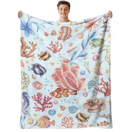 REETOOK Beach Blanket for Beach Lovers, Soft Coastal Blanket for Kids, Flannel Ocean Blanket Gift for Young Adults, Lightweight Beach Throw Blanket for Sofa or Bed, Holiday, Birthday, Ocean, 50x60