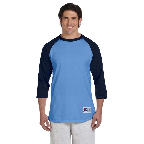 Champion 5.2 oz. Raglan Baseball T-Shirt, Small, LIGHT BLUE/NAVY