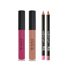 Los Lip Combos que Necesitabas – Kit de 2 Labiales Mate Bissu + 2 Delineadores IVY | Vegano, Waterproof y Cruelty Free (Rose)