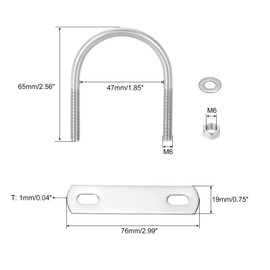 QUARKZMAN Set of 4 U Bolts M6 x 45 mm ID x 65 mm Length Round U U-Bolt Stainless Steel 304 Clamp Clamps U Bolt with Thread Nuts Frame Plate Washer for Pipe Mounting