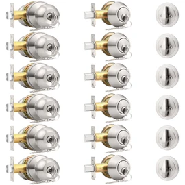 Probrico 6 Pack -Brushed Nickel Entry Knob and Single Cylinder Deadbolts,Keyed Alike Entry Handleset for Front Entrance Door,Deadbolts and Door knobs,Entry Knobs Door Handle Set
