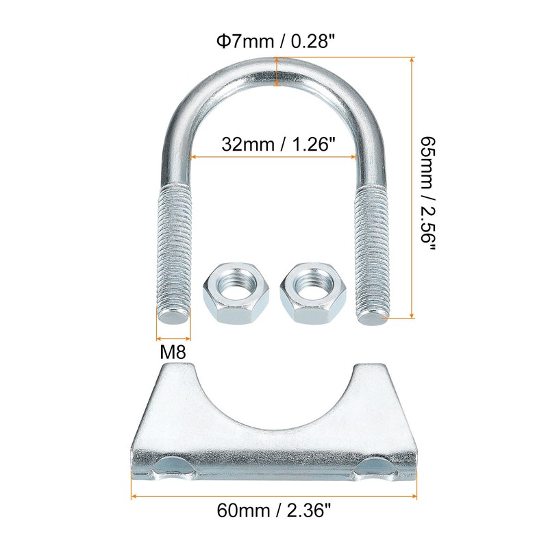 sourcing map Muffler U-Bolt Clamps for 32mm(1-1/4") Diameter Exhaust Tail