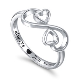 FLYOW Sterling Silver Engraved Always Love You Mom Mother Daughter Forever Ring, Mother's Day Gift, Size 6-8 (8)