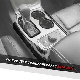 Jimen Fit for Jeep Grand Cherokee 2016-2020, 3PCS Gear Shift Panel & Front Cup Holder Cover Trim