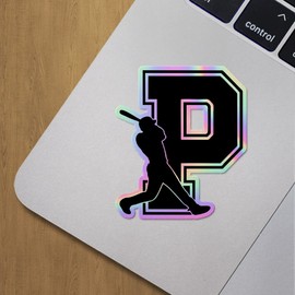 Holographic Decal Stickers of P Letter Baseball Premium Waterproof Vinyl Decal Stickers for Laptop Phone Accessory Helmet Car Window Mug Tuber Cup Door Wall Decoration ANDVER3e8224aHO