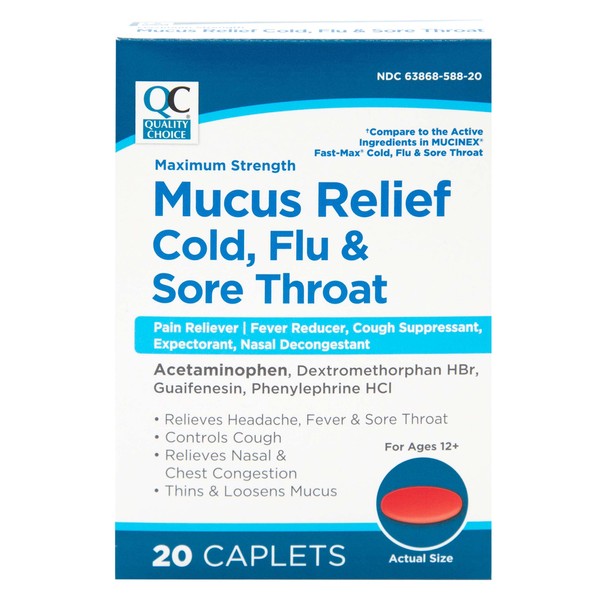 Quality Choice Mucus Relief Cold, Flu & Sore Throat 20 Caplets Each (1)
