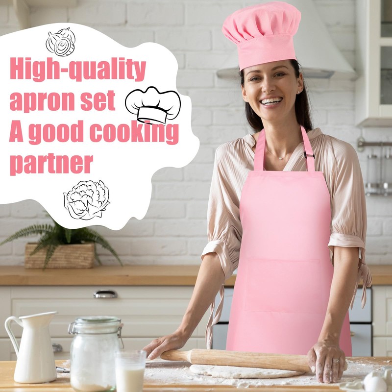 SATINIOR 2 Sets Chef Hats and Aprons with 2 Pockets
