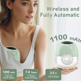 Milchpumpe Elektrisch Tragbar, Freihändig Milchpumpe Wiederaufladbar mit 4 Modi und 12 Stufen, Touchscreen-LCD-Display, Geräuscharm Brustpumpe Elektrische mit 17/19/21mm Flansch (Grün)