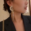 Wiwpar Dainty Moon Ear Stud Pave Pearl Tassel Earrings Rhinestones