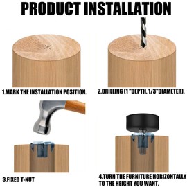 Voyzdx Niveladores de Muebles,Patas para Muebles Regulables, 16 Piezas Niveladores de Muebles con Tuerca en T, Patas para Muebles para Patas de Muebles Armario (M6)