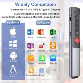 MOXYOY Presentation Clickers, Clicker for Powerpoint, Wireless Rechargerable Presenter Remote, Presentation Clicker with Volume Control/Hyperlink for Keynote/PPT/Mac/PC/Laptop (Gray)