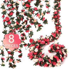 Alotiki 8 Pcs 65.6FT Flower Garland,Rose Garland,Pink Flower Garland,Flower Garland Decorations,Flower Vines for Decoration, Wedding, Garden, Wall Decoration,Backdrop,Bedroom,Birthday Party