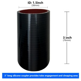 1.5" ID Straight Silicone Hose Coupler with 2 SS304 Worm Clamps, High Temp 4-Ply Reinforced 5MM Wall 3.0" Length(Qty 1) For Pipes Connecting…