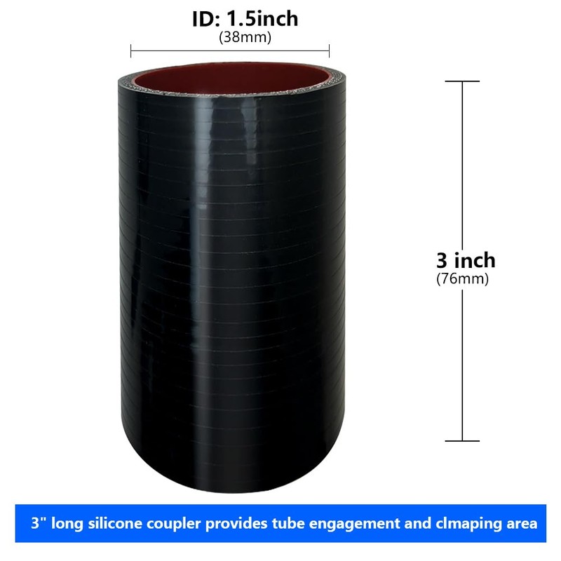 1.5" ID Straight Silicone Hose Coupler with 2 SS304 Worm