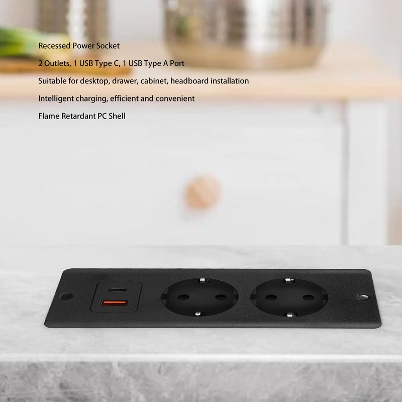 Recessed Socket 2 Outlets with PD20W USB C USB A