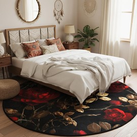 CCoutueChen Vintage Dark Floral Rug Red Black Roses 6Ft Round Rug Non-Shedding Floor Mat Dining Room Entryway Living Room Bedroom Indoor Carpet