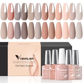 VENALISA Gel Nail Polish Set - 12 Pcs 7.5ml Nude Gel Polish Set Light Pink All Seasons Skin Tones Neutral Pink Brown Gel Polish Kit, Soak Off UV LED Gel Polish Set Nail Art Salon Manicure DIY Home Gifts for Girls Women