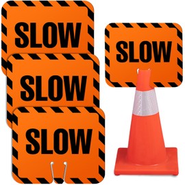 Flutesan 3 Pcs Slow Sign Traffic Cone Sign Road Sign Traffic Cone Top Warning Signs for Outdoor Neighborhoods Street, 12.6 x 10.4 Inches, Black on Orange
