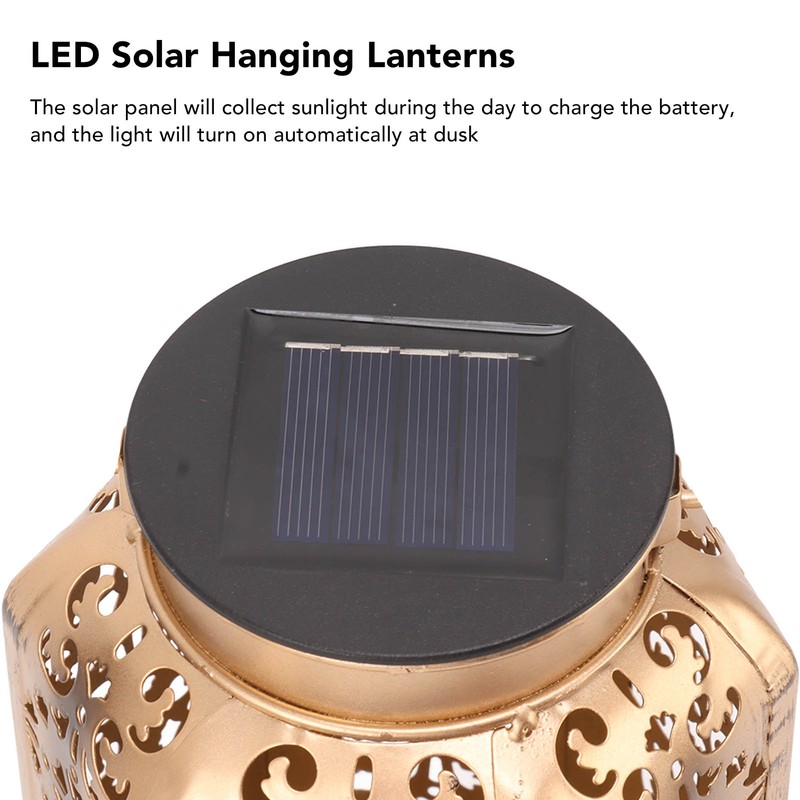 LED Solar Lantern Waterproof Hanging Metal Lamps Small Hexagonal Lantern
