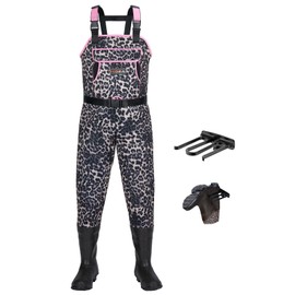HISEA Neoprene Chest Waders Leopard Print Duck Hunting Waders for Women with Boots Cleated Waterproof Insulated Fishing Waders