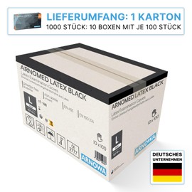 1000 x ARNOMED Disposable Gloves L, Latex Gloves Black (Pack of 10 x 100) Disposable Gloves Powder-Free Gloves Latex Disposable Cleaning Gloves Latex Gloves Disposable / Disposable Gloves XS, S, M, L