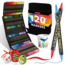 colpart 120 Colors Acrylic Paint Markers,Dual Tip Acrylic Paint Pens,Brush Tip and Fine Tip Markers For Rock Painting,Easter Decorations,Plastic,Easter Eggs,Canvas And Diy Crafts Art Supplies