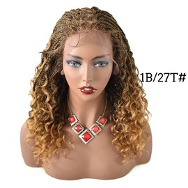 Healthlif 18 Inch Box Braided Wigs For Black Women Soft HD Lace 4 3/4" x12 1/2" Lace Front Braids Wigs Twist Knotless Short Braiding Wig Synthetic Light Weight Curly Wavy#1B/27T-#Black/KhakiT