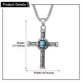 Flonge Blue Turquoise Cross Necklace: Religious Cross Pendant Necklace Vintage Blue Turquoise Necklace Bohemian Western Jewelry Unisex Birthday Gift