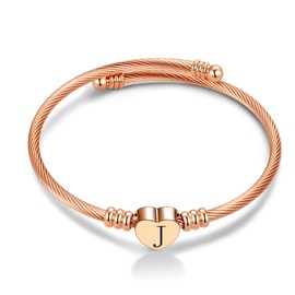Chili Jewelry Women Initial J Letter Cuff Rose Gold bracelet Expandable Stainless Steel Bangle