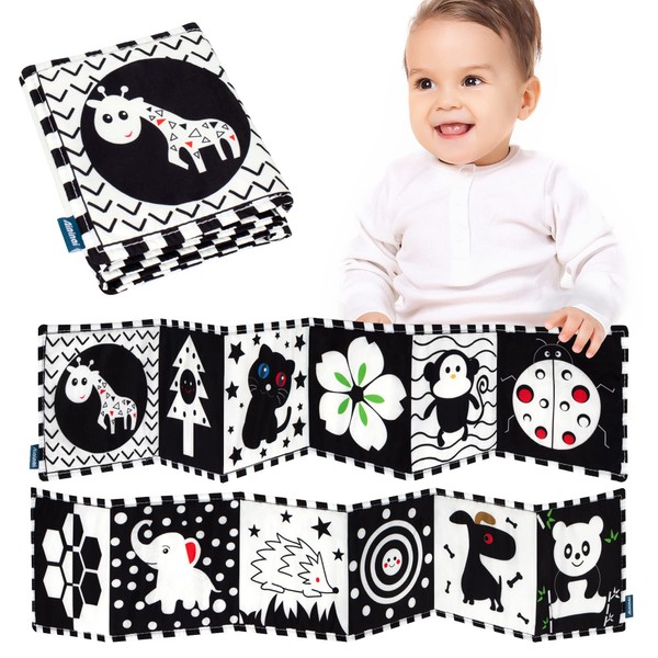 SYNARRY Black and White Baby Book, High Contrast Baby Toys for Newborn Black and White Books for Babies Black and White Baby Toys 0-3 Months Tummy Time Toys for Babies 0-6 Months Baby Cloth Books