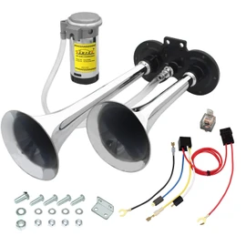GAMPRO 12V 150db Air Horn, Chrome Zinc Dual Trumpet Air Horn with Compressor for Any 12V Vehicles Trucks Lorrys Trains Boats Cars Vans (silver)