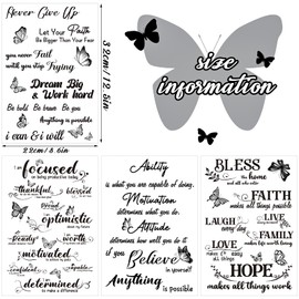 XEFINAL Inspirational Butterfly Rub on Transfers Sticker, 4pcs, 11.8 x 7.8 inch, Vintage Rose Word for Furniture, Waterproof Plastic Decal, Crafts, Wall, Kid, Single Use