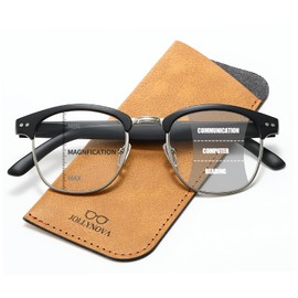 JOLLYNOVA Premium Progressive Reading Glasses Men, Rrtro Half Frame Blue Light Blocking Computer Multifocus Readers (Black, 1.5, x)