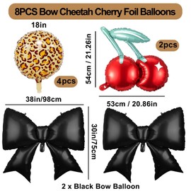8PCS Black Bow and Cheetah Cherry Foil Balloons Decorations
