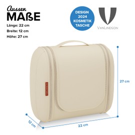 Hanging Toiletry Bag [8 Litre Storage Space - Design 2024] Wash Bag for Men and Women, Cosmetic Bag Organiser, Toiletry Bag Women, Makeup Bag, Suitable for Large and Small Cosmetics, Cream-Beige,