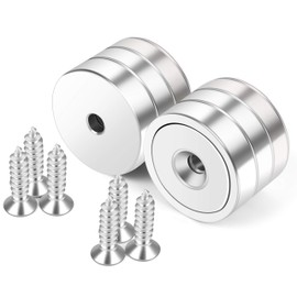 Neosmuk Magnets with Hole, 50 kg Strong Round Magnets for the Wall, Magnet with Screw for Wood, Neodymium Disc Magnet with Hole in the Centre, 32 mm Flat Magnet (Pack of 6)