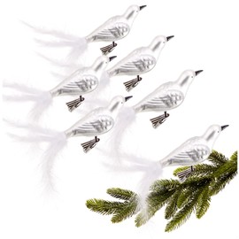 com-four® 6 x Bird on Clip - Shiny Birds with Long White Tail Feathers - Decorative Decoration for the Home - Room Decoration with Small Sequins