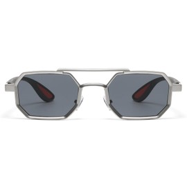 LJCZKA Small Square Pilot Sunglasses for Women Men Retro Double Bridge Sunglasses Metal Frame 70s Vintage Shades UV400 Protection