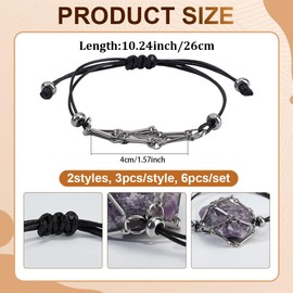 PH PandaHall 6 Stück Gewachstes Polyester Cord Armbänder, 2 Stil leere Kristall-Halter Armbänder Edelstahl-Edelstein-Käfig-Armband Leere Steinhalter-Ersatz für DIY-Schmuck, schwarz, 26cm