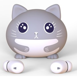 COOTIMOCK Children's Headphones, Bluetooth Headphones with Cute Design, Wireless, Stereo Sound, Bluetooth 5.3, IPX6, 30 Hours, In-Ear Headphones Children with Microphones for iOS, Android, Cat