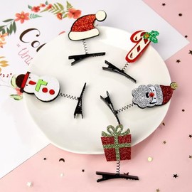 fdsmall 5 Pcs Christmas Hair Clips for Women Cute Christmas Hat Snowman Elk Deer Christmas Socks Gloves Cane Bell Gift Christmas Tree Santa Claus Hair Accessory Headdress Hairpin (01, One Size)