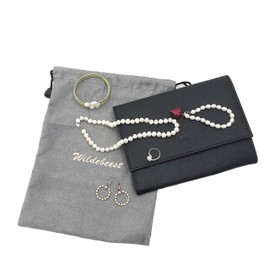 WILDEBEEST Travel Jewelry Organizer Case Jewelry Roll storage comes with a Drawstring protective bag for Bracelets, Earrings, Diamonds, Hairpins, Rings, Necklaces, Black